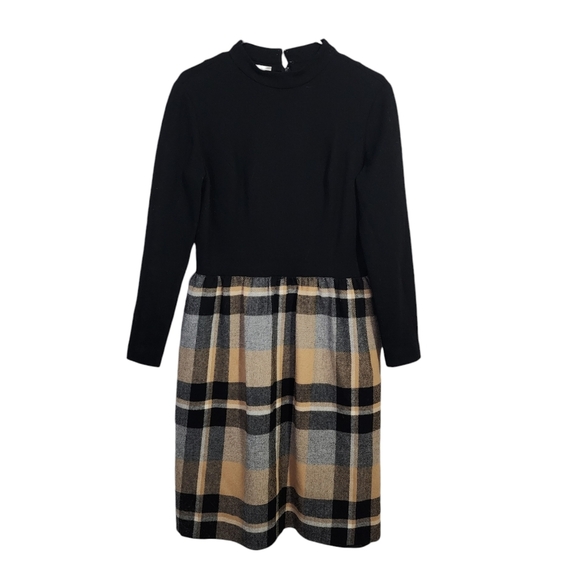 FRED ROTHSCHILD x VINTAGE wool blend long sleeve dress in black / tan plaid - Picture 1 of 4